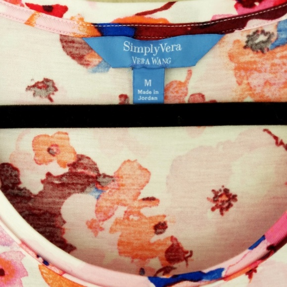 Vera Wang Floral Tee Shirt Blouse Shirt Top Red - Picture 3 of 7